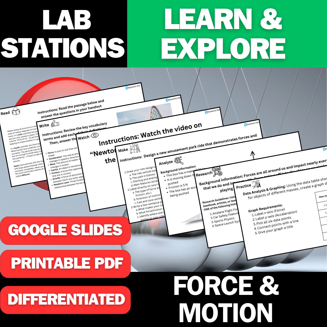 Force & Motion - Student Lab Stations Activity - Middle School Science