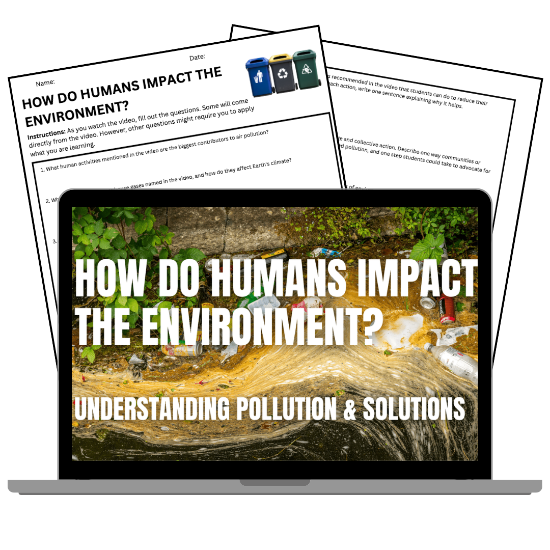 Pollution and Our Impact - FREE Video Worksheet - Middle School Science for 2025 & 2026