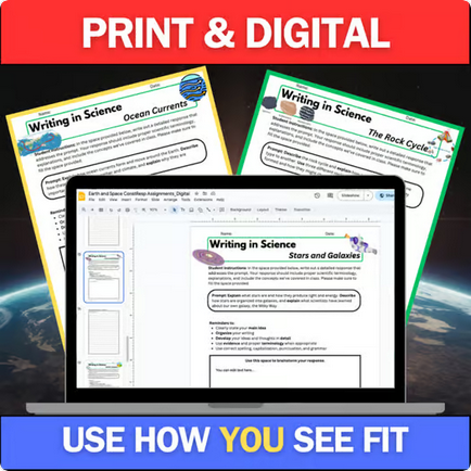 Earth & Space Science Writing Prompts & Constructed Response Assignments | 6-8th