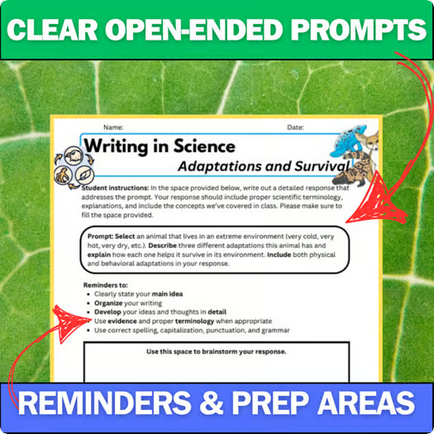 Life Science Writing Prompts & Constructed Response Assignments | 6-8th Grade