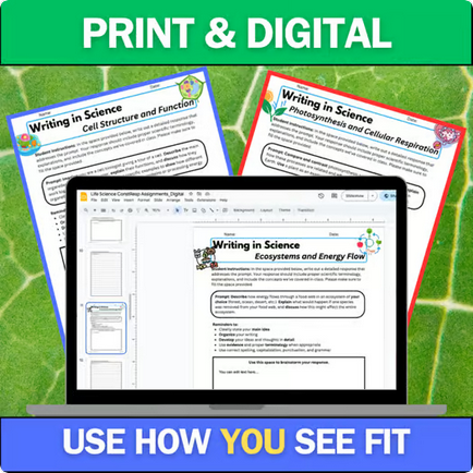 Life Science Writing Prompts & Constructed Response Assignments | 6-8th Grade