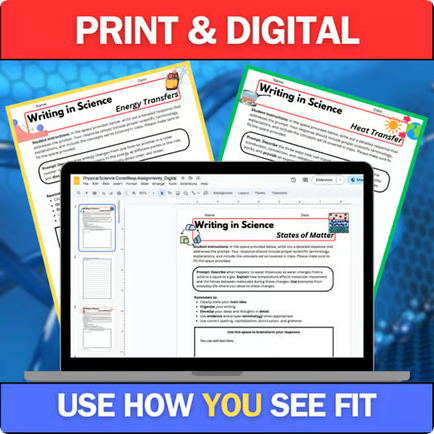 Physical Science Writing Prompts & Constructed Response Assignments | 6-8th