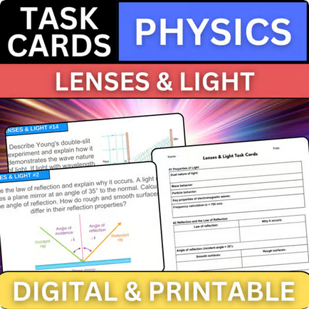 Lenses & Light - Physics Task Cards - Printable & Digital