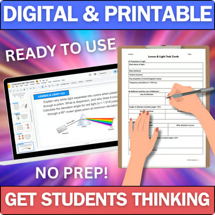 Lenses & Light - Physics Task Cards - Printable & Digital
