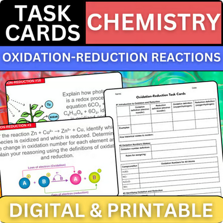 Oxidation-Reduction Reactions - Chemistry Task Cards - Printable & Digital