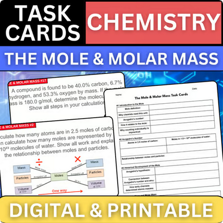The Mole & Molar Mass - Chemistry Task Cards - Printable & Digital