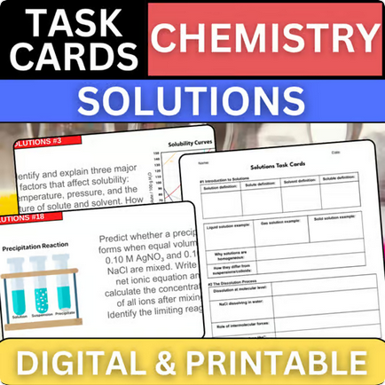 Solutions - Chemistry Task Cards - Printable & Digital
