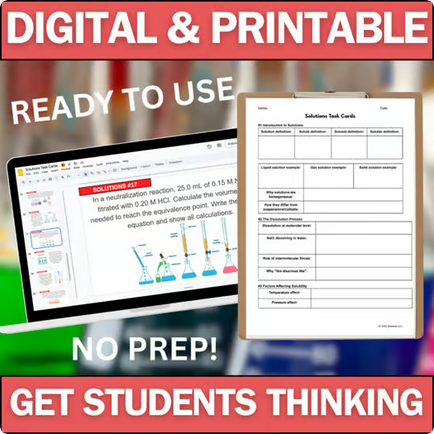 Solutions - Chemistry Task Cards - Printable & Digital