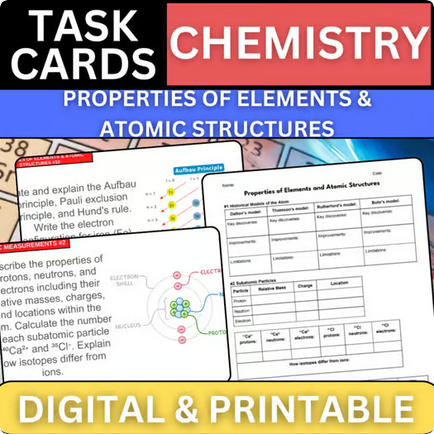 Properties of Elements and Atomic Structures - Chemistry Task Cards