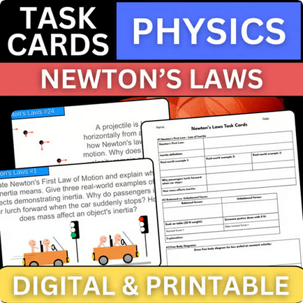 Physics Task Cards - Newton's Laws - Printable & Digital