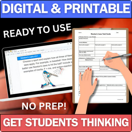 Physics Task Cards - Newton's Laws - Printable & Digital