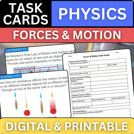 Physics Task Cards - Forces & Motion - Printable & Digital