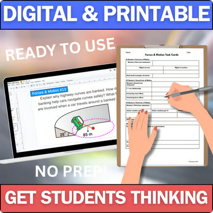 Physics Task Cards - Forces & Motion - Printable & Digital