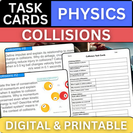 Physics Task Cards - Collisions - Printable & Digital