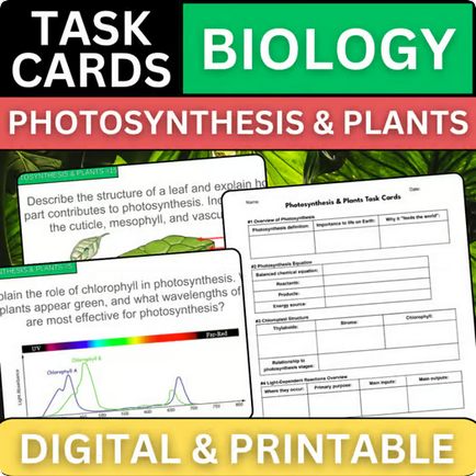 Biology Task Cards - Photosynthesis & Plants - Printable & Digital