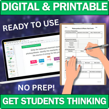 Biology Task Cards - Photosynthesis & Plants - Printable & Digital