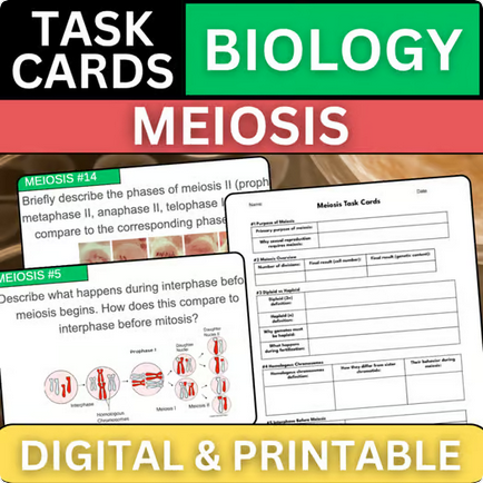 Biology Task Cards - Meiosis - Printable & Digital