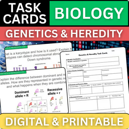 Biology Task Cards - Genetics & Heredity - Printable & Digital
