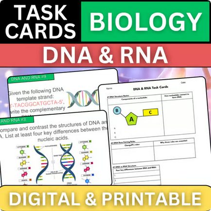 Biology Task Cards - DNA & RNA - Printable & Digital
