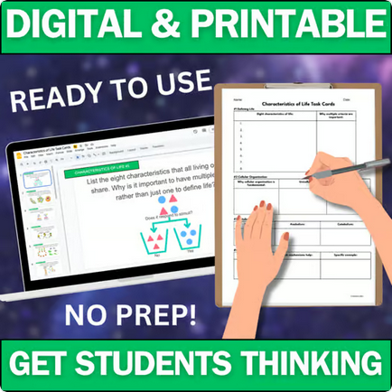 Biology Task Cards - Characteristics of Life - Printable & Digital