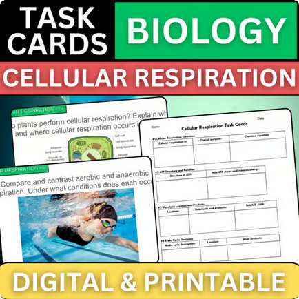 Biology Task Cards - Cellular Respiration - Printable & Digital