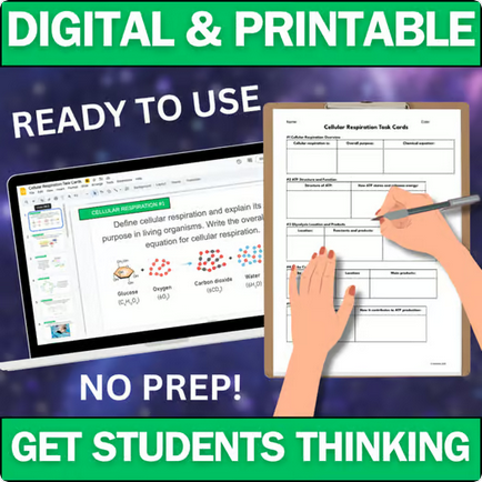 Biology Task Cards - Cellular Respiration - Printable & Digital