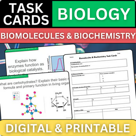 Biology Task Cards - Biomolecules & Biochemistry - Printable & Digital