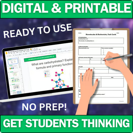 Biology Task Cards - Biomolecules & Biochemistry - Printable & Digital
