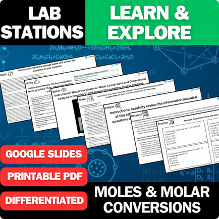 Moles & Molar Conversions - Student Lab Stations Activity - HS Chemistry