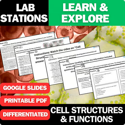 Cell Structures & Functions - Student Lab Stations Activity - MS Science